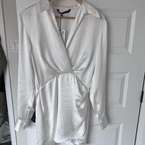Zara white satin drape dress